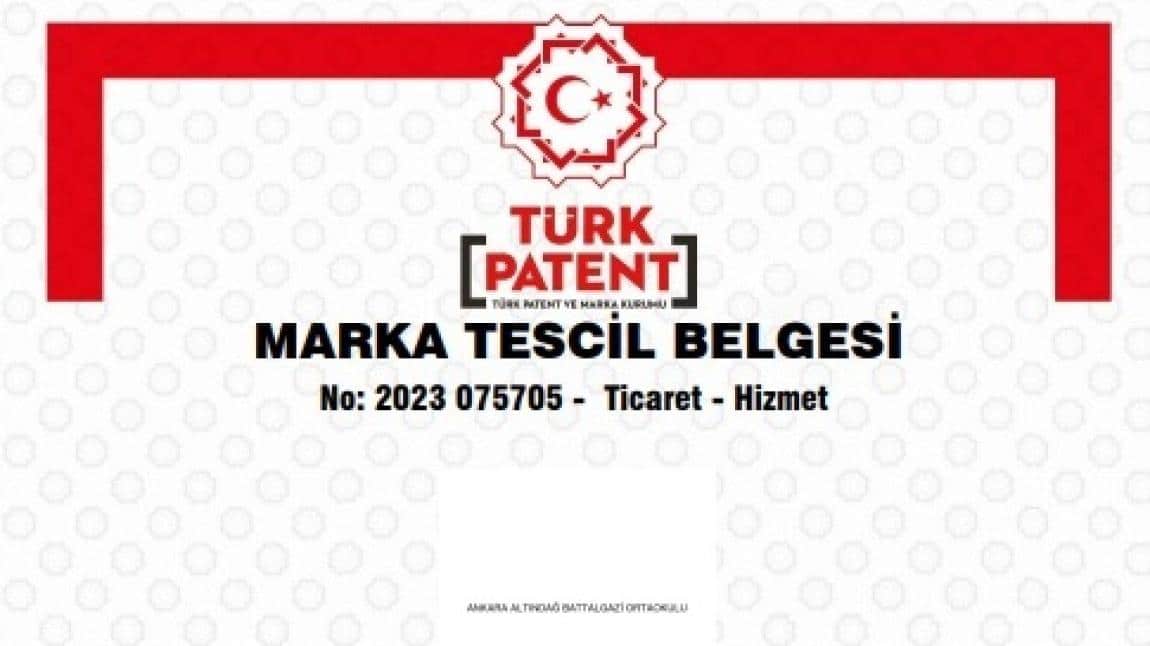 Türk Patent ve Marka Kurumundan Okulumuza Tasarım Tescil Belgesi